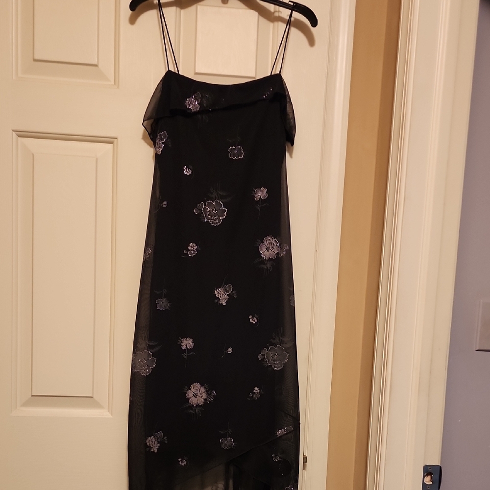 Elegant Black Floral High-Low Dress